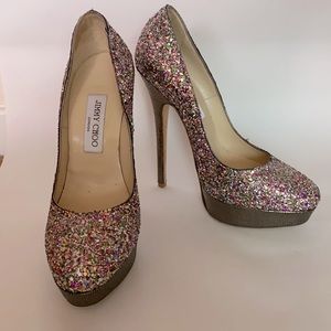 Jimmy Choo, Sparkle Platform Pumps, Size 38.5